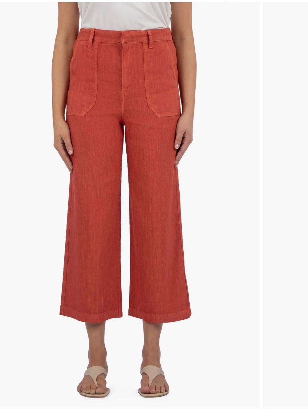 KUT From The Kloth Topaz High-Rise Wide-Leg Linen Blend Pants Red Size 2